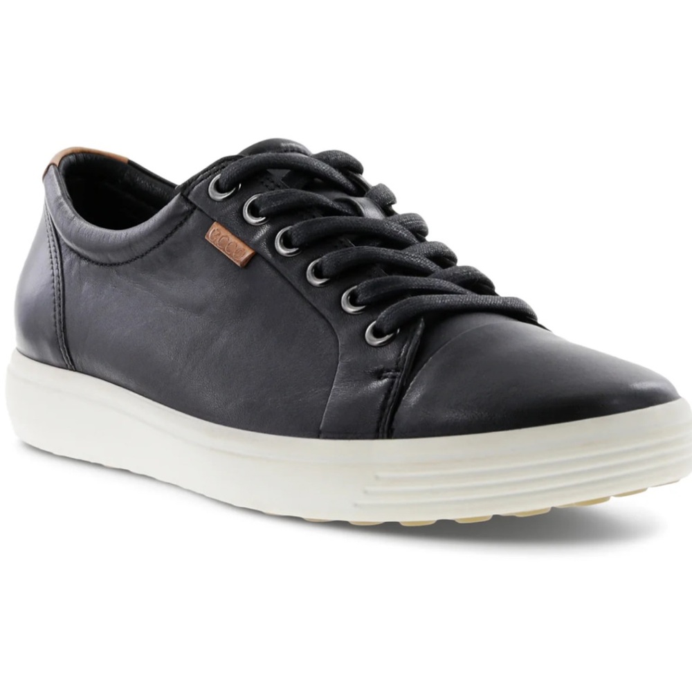 Ecco Black Leather Low-Top Sneakers with White Sole